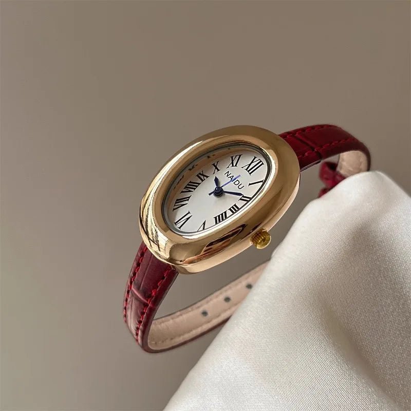 ZEYA - Carlene Oval Vintage Watch with Leather Strap
