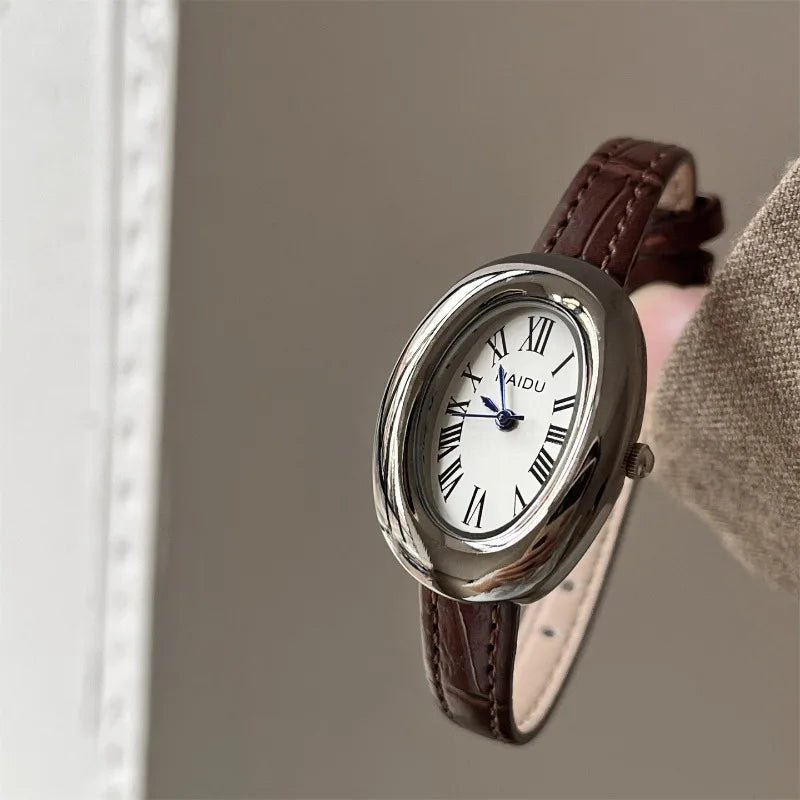 ZEYA - Carlene Oval Vintage Watch with Leather Strap